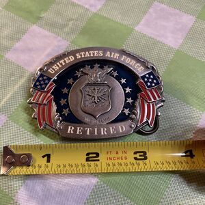 United States Air Force Retired Vintage Belt Buckle Silver Tone Patriot USA Red